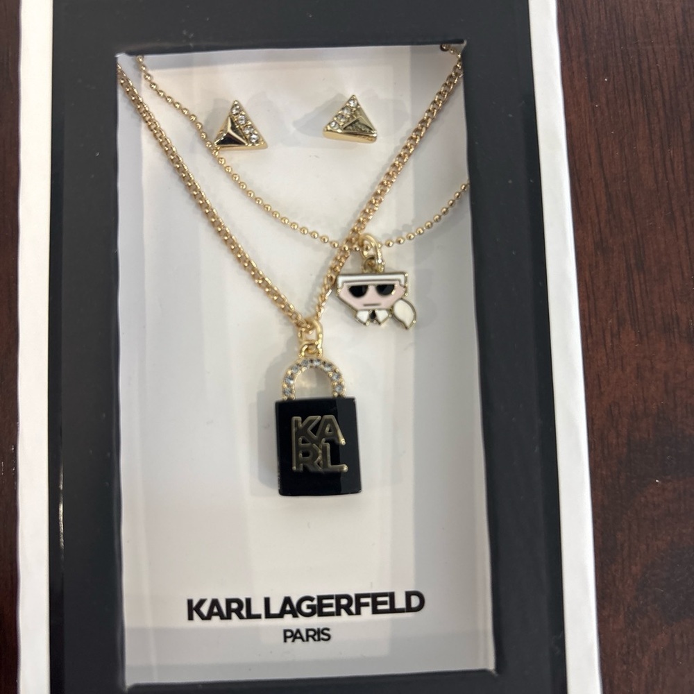 Karl Lagerfeld Gold and Black Pendant Set - Picture 2 of 2